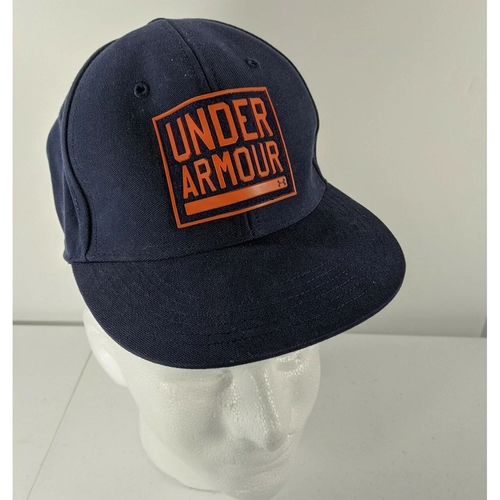 Under Armour Youth Hat Navy Blue Orange Logo HeatGear Snapback Baseball Cap OSFA